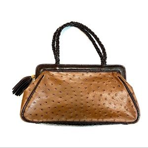 Vintage Roberto Vascon Brown Ostrich Leather Bag Handbag Purse Handmade